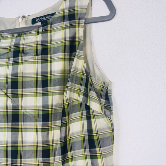 Brooks Brothers silk green Tartan plaid sleeveless dress boat neck size 8 - Picture 4 of 11